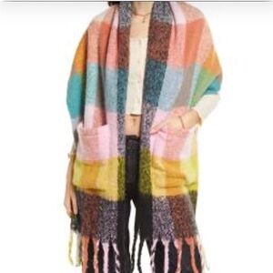 BP. Multicolor Plaid Picket Fringe Scarf NWT